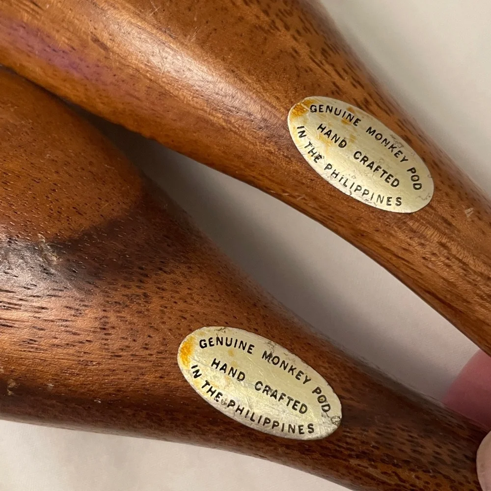 Set of 2 Genuine MONKEY POD Hand Crafted Wood Salad Spoon & Fork Serving Set
